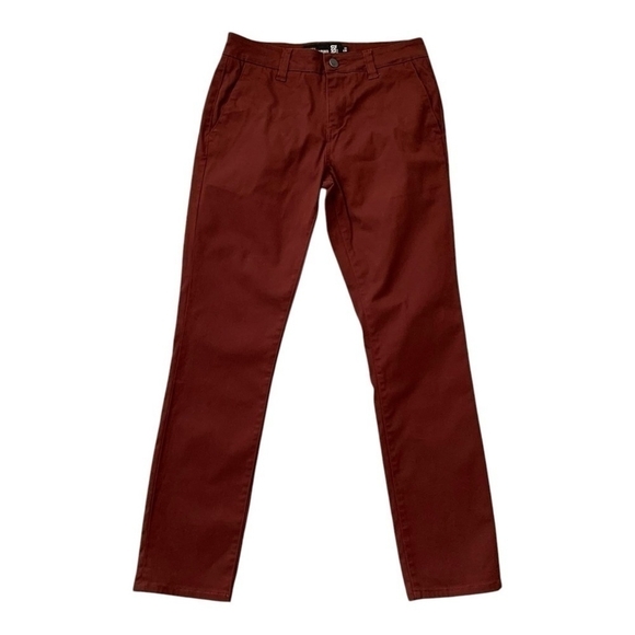 Mens Chinos RSQ Seattle Skinny Tapered Chino Pants Burgundy Red Flat Front Pants - Picture 5 of 9